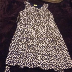 Navy blue floral pattern mid calf dress